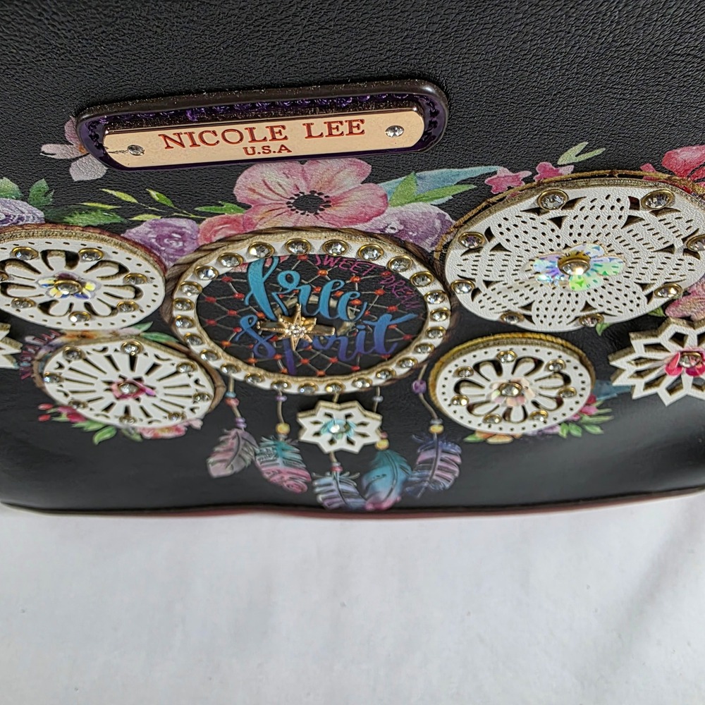 Nicole Lee USA Dream of All Colors Boho Satchel Crossbody Bag Black Red Teal NWT - Picture 6 of 11